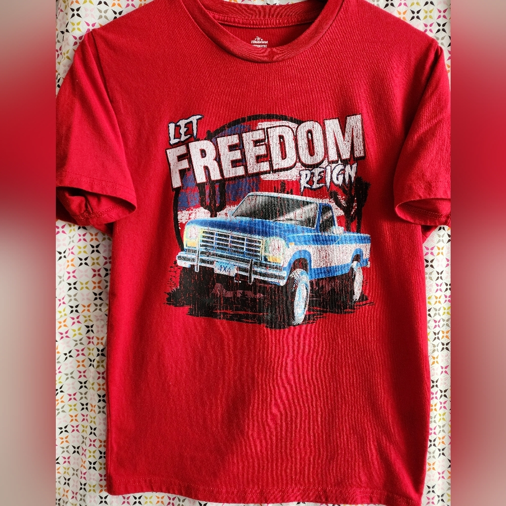 Celebrate patriotic tshirt "Let Freedom Reign" Ford truck.